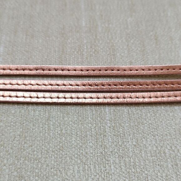 J. Crew Skinny Metallic Copper Leather Belt Square Brass Tone Buckle Size Large - Picture 4 of 10